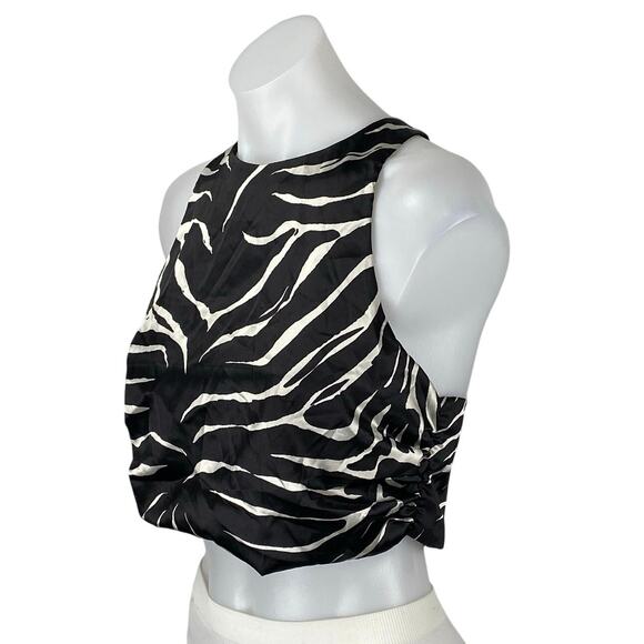 Zara Women's Black Satin Sleeveless Animal Print Crossback Crop Tank Top Size M - Picture 2 of 5